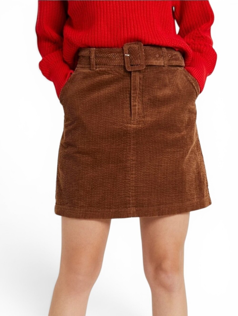 Belted Corduroy Mini Skirt Chestnut Brown Academia Preppy Medium